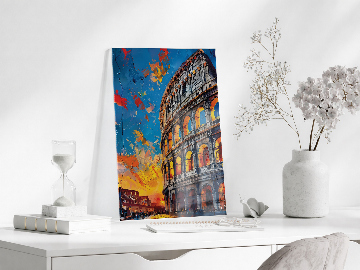 Roma Kolezyumu Cam Tablo – Modern Tarihi Mimari Temalı Soyut Sanat, UV Baskılı Temperli Cam Duvar Tablosu - Peony035