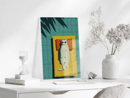 Güneşlenen Gözlüklü Kedi Duvar Tablosu – Modern ve Eğlenceli Tasarım - Peony124