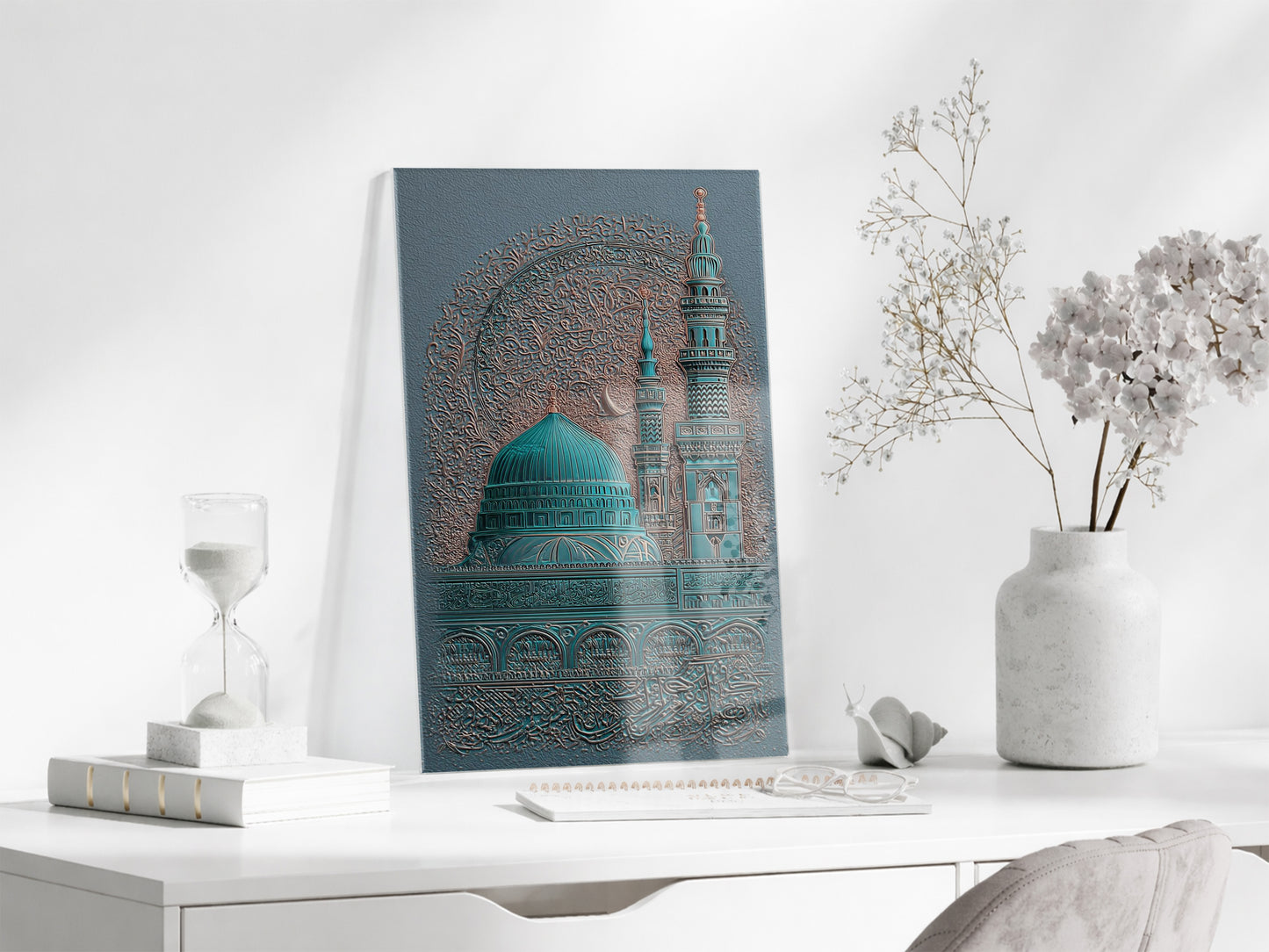 Mescid-i Nebevî ve Salavat Hat Sanatı | Manevî Medine Cam Tablo - PeonyDini120
