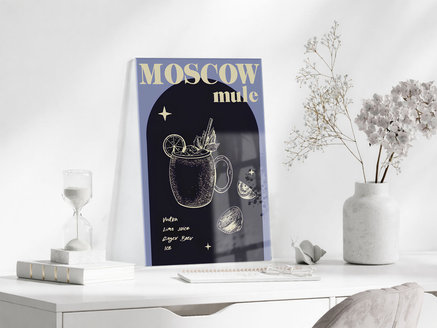Moscow Mule Kokteyl Cam Tablo | Modern Mutfak ve Bar Dekoru UV Baskılı Temperli Cam - Peony143