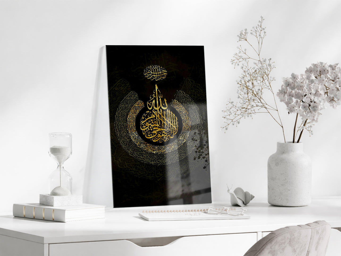 Tevhid Hat Sanatlı Cam Tablo – Altın Detaylı İslami Cam Duvar Süsü - PeonyDini132