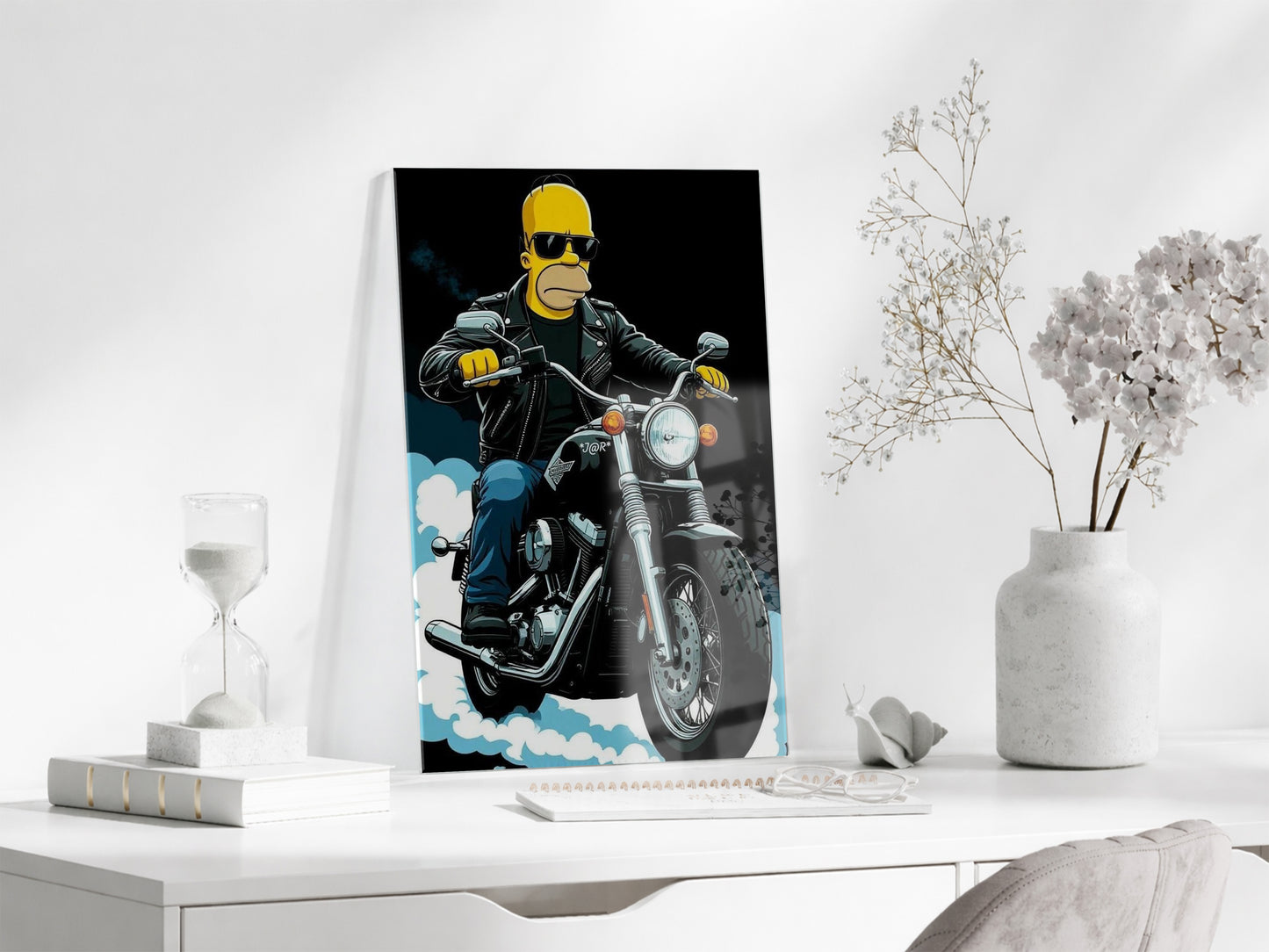 Homer Simpson Harley Tarzı Motor Cam Duvar Tablosu – Modern Erkek Odası Dekoru- Peony111