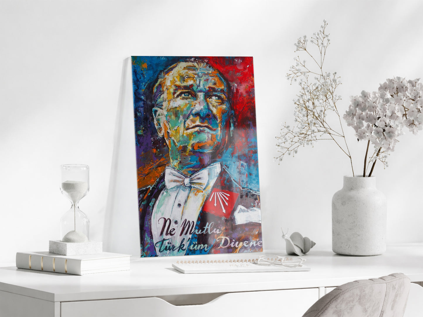 Ne Mutlu Türküm Diyene Mustafa Kemal Atatürk Cam Tablo | Sanatsal UV Baskılı Temperli Cam -PeonyAta1333