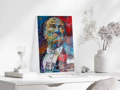 Ne Mutlu Türküm Diyene Mustafa Kemal Atatürk Cam Tablo | Sanatsal UV Baskılı Temperli Cam -PeonyAta1333