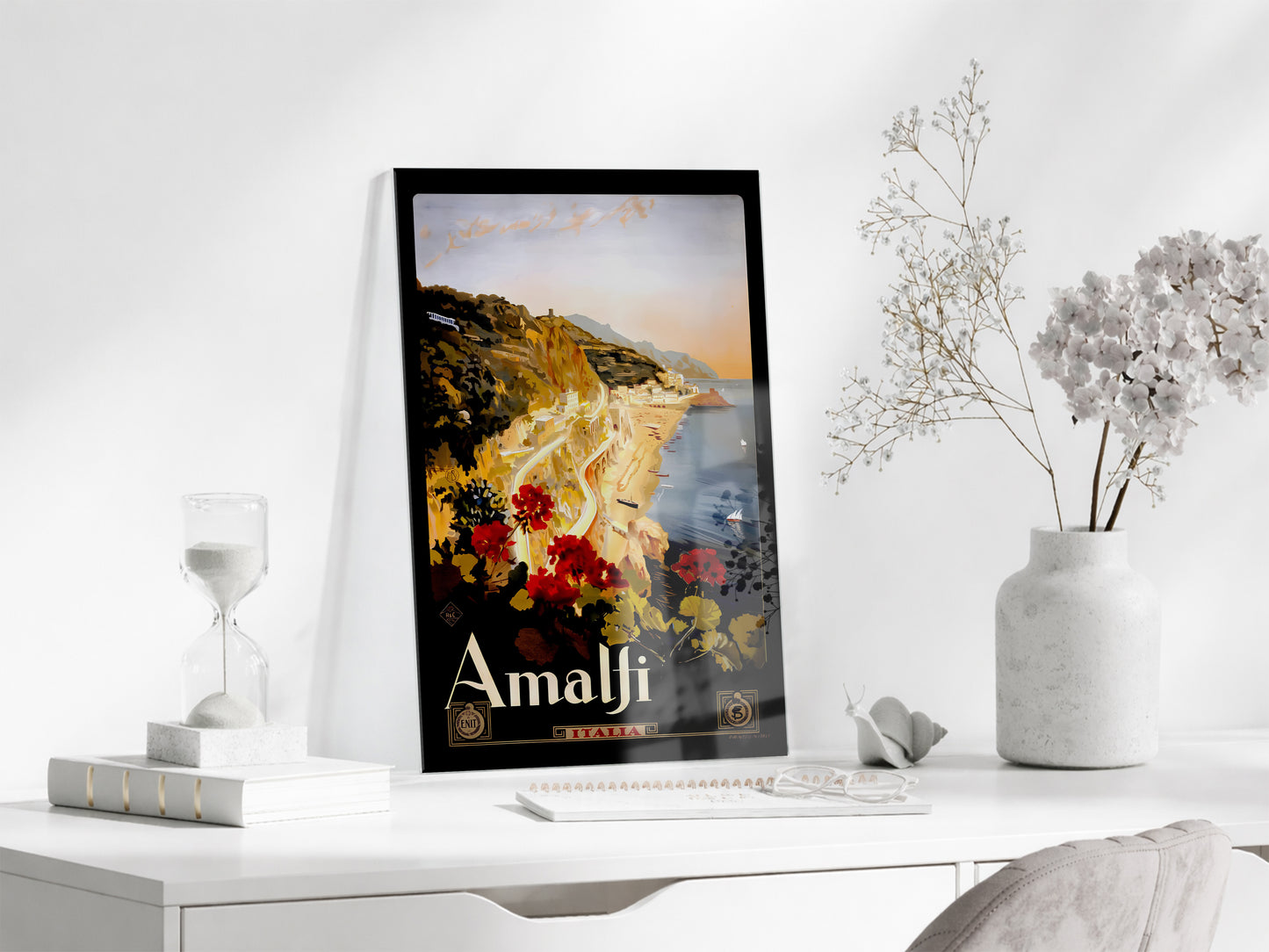 Amalfi Vintage Cam Tablo | İtalya Sahil Posteri UV Baskılı Temperli Cam Duvar Dekoru - Peony155