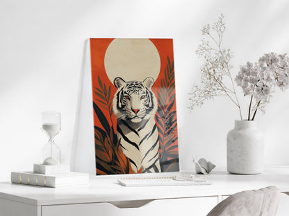 White Tiger Art – Tropikal Yapraklı Minimal Cam Tablo - Peony142