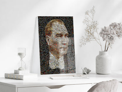 Atatürk Mozaik Cam Tablo | Binlerce Fotoğraftan Oluşan Atatürk Portresi, Modern ve Anlamlı Duvar Dekoru, UV Baskı Temperli Cam PeonyAta047