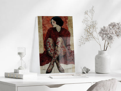 “İçe Dönüş” – Zamansız Kadın Figürlü Cam Duvar Dekoru - Peony064