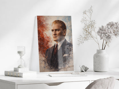 Atatürk Portresi Cam Baskı Tablo | Modern Sanatsal Stil, 4mm Temperli Cam, Yüksek Çözünürlüklü UV Baskı, Ofis ve Salon Duvar Dekoru  PeonyAta039