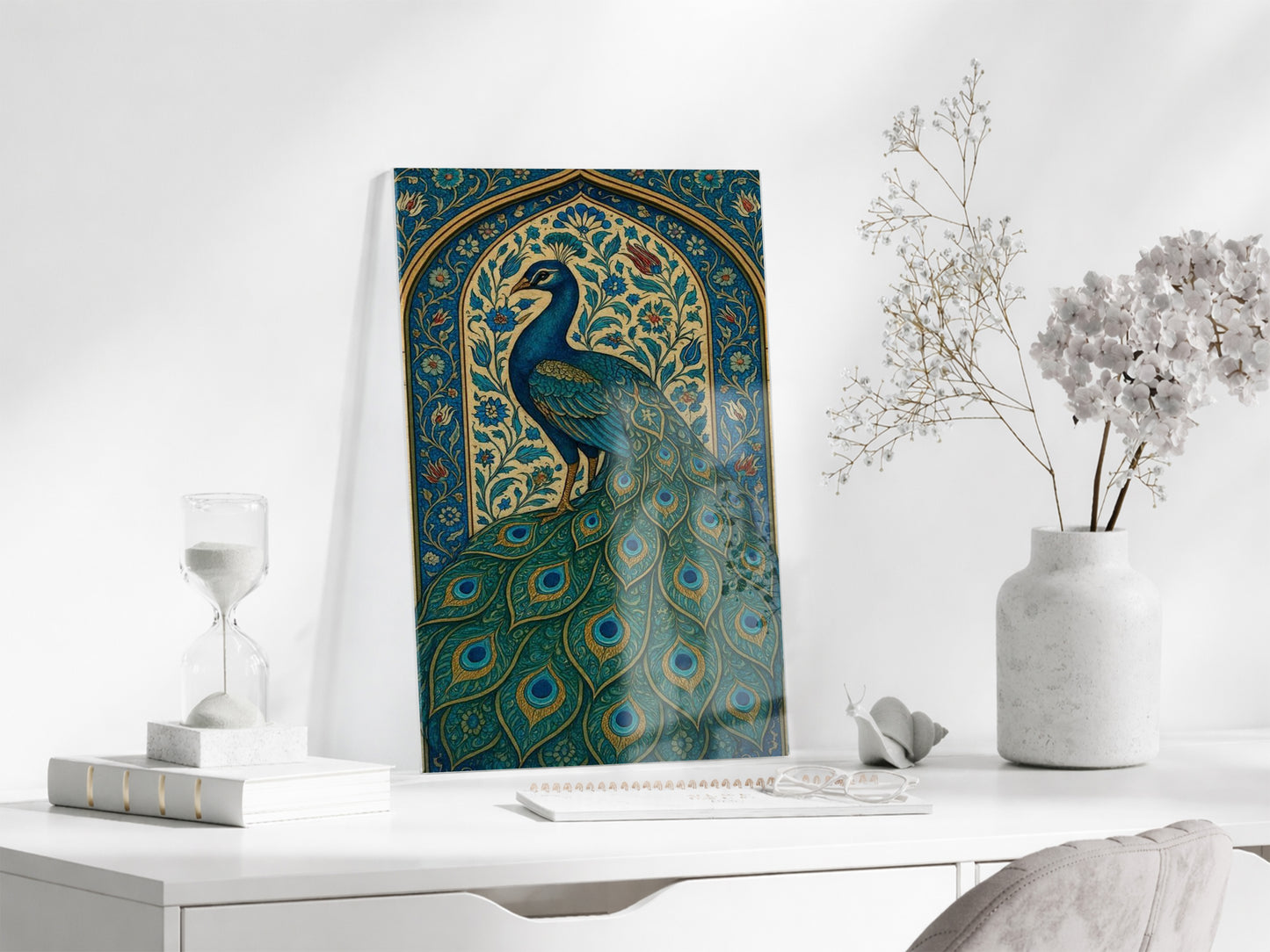 “Cennetin Gözcüsü” – Doğu Esintili Tavus Kuşu Cam Tablo - Peony069