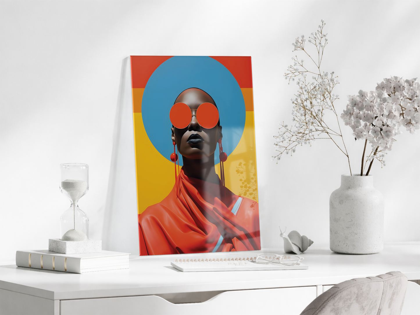 Modern Pop Art Kadın Portresi Cam Tablo – Cesur Renkler ve Minimal Tasarım Duvar Sanatı - Peony030