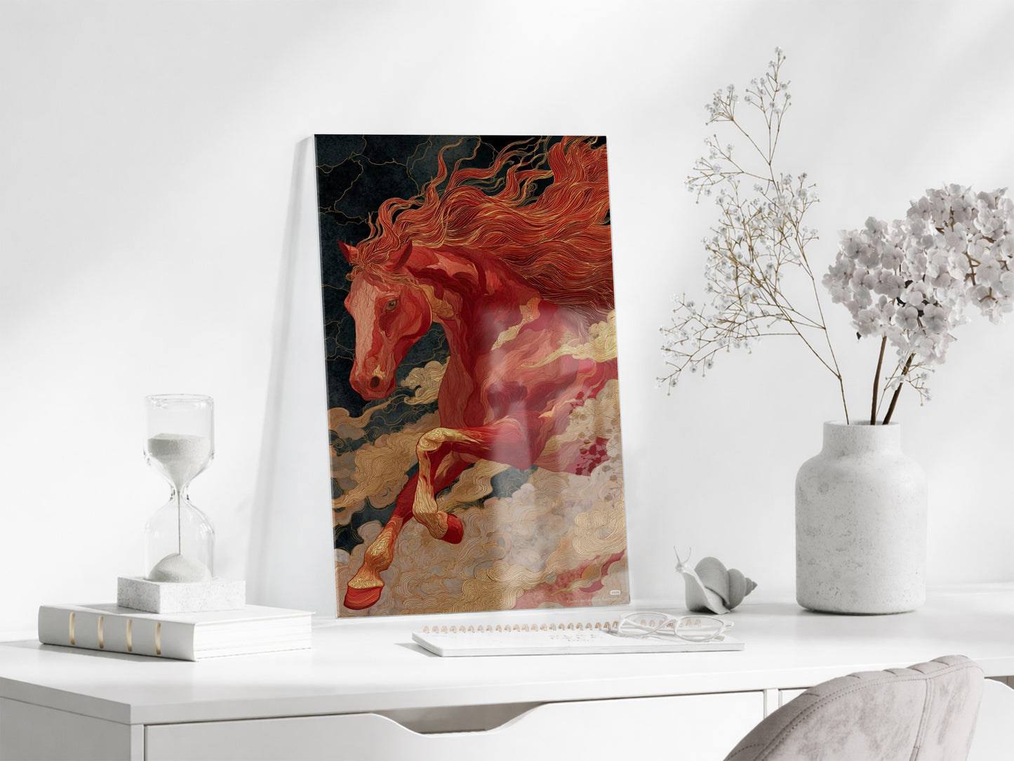 “Kızıl Rüzgâr” – Mitolojik At Figürlü Cam Tablo - Peony068