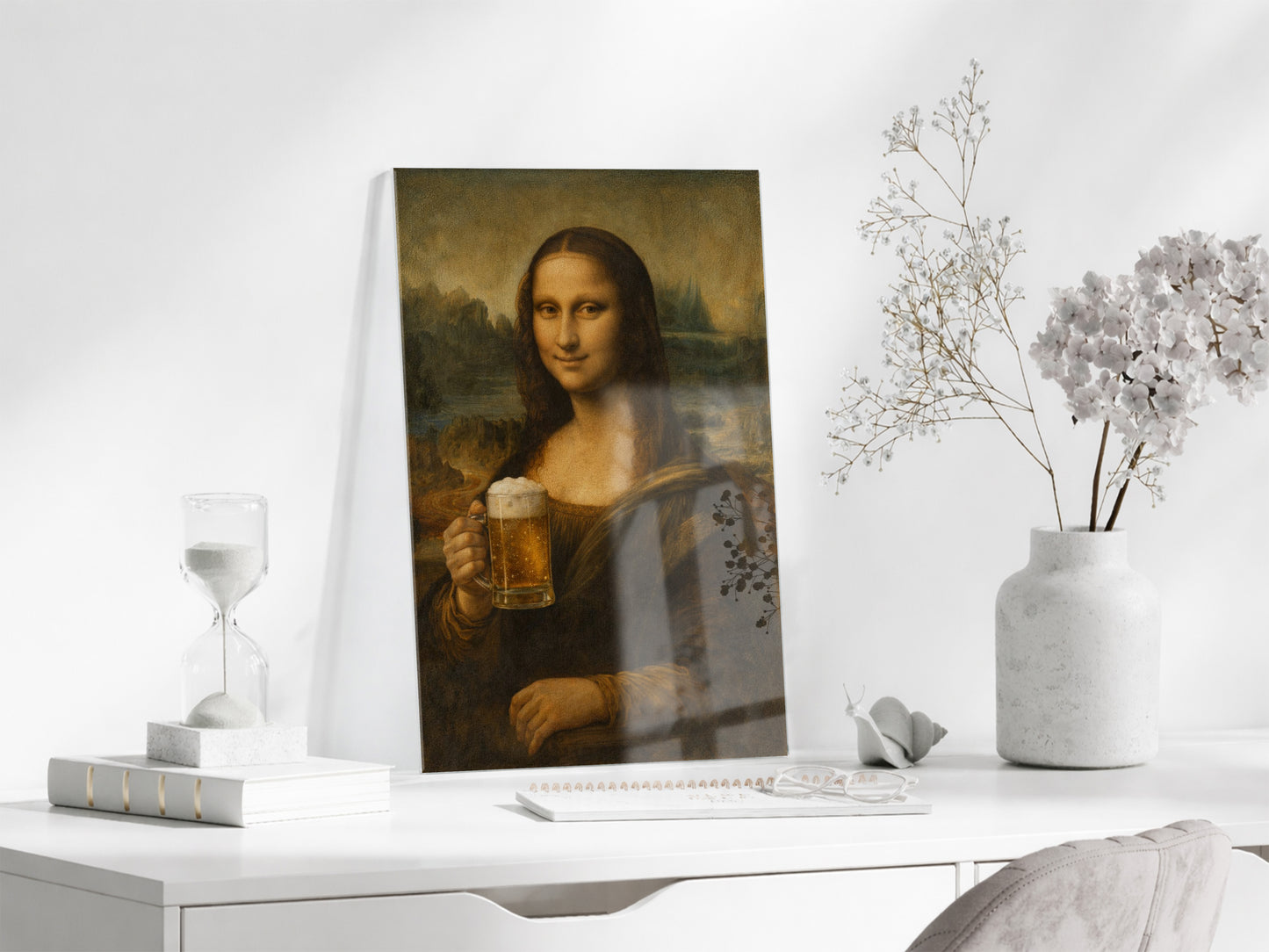 Bar Köşesine Özel Mizahi Cam Tablo – Klasik Sanat Modern Dokunuş - Peony092