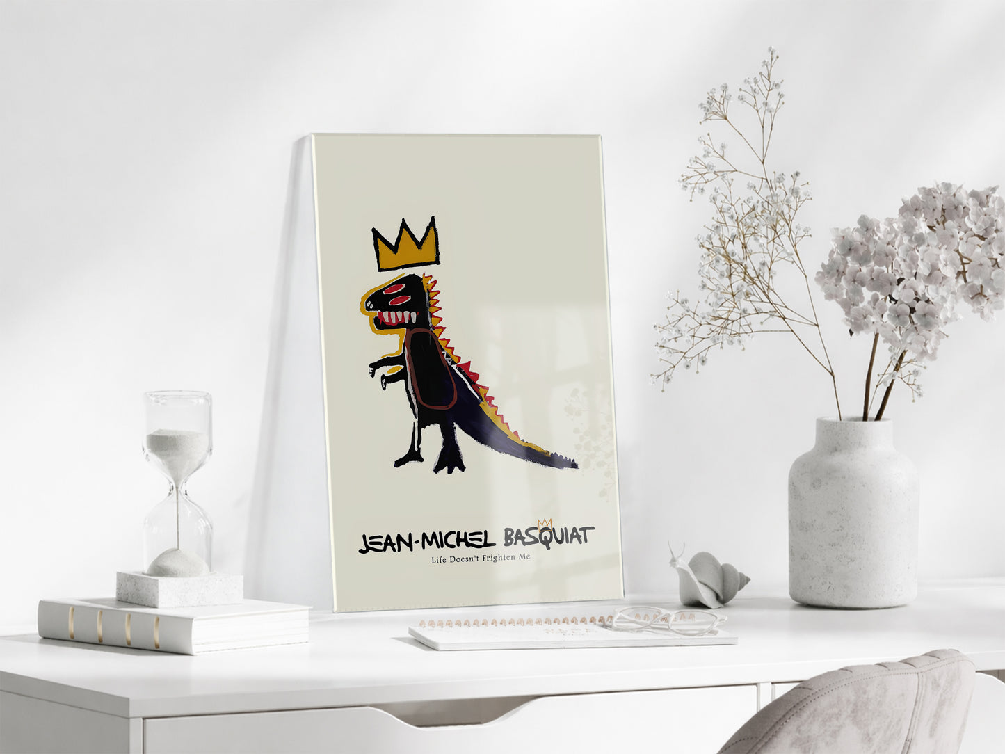 Basquiat Tarzı Dinozor Cam Tablo | Pop Art UV Baskılı Temperli Cam Duvar Dekoru - Peony161