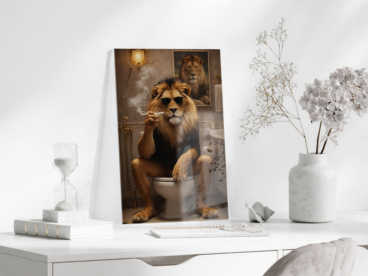 Cool Aslan Cam Tablo – Maskülen ve Eğlenceli Modern Duvar Sanatı- Peony086