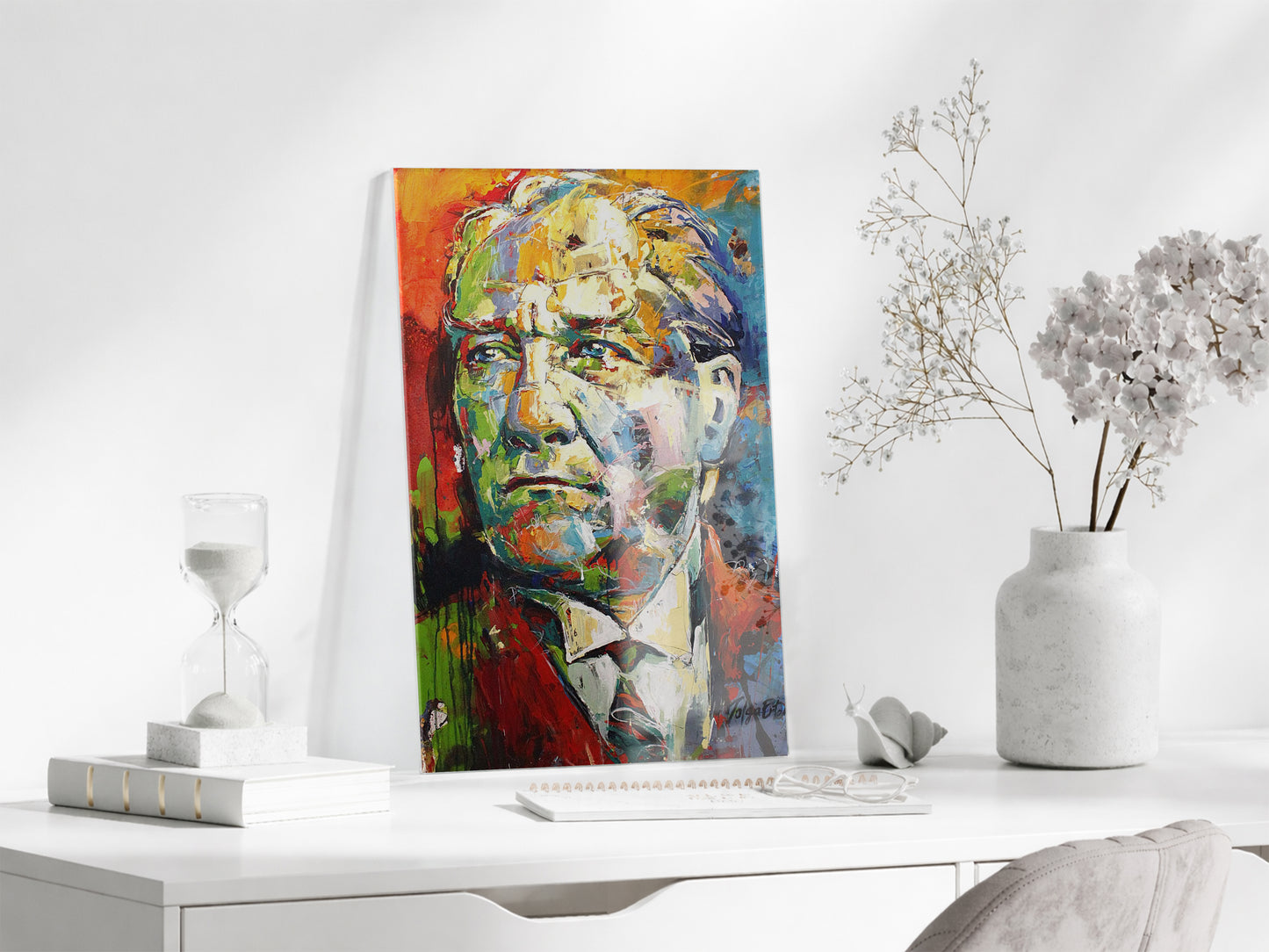 Sanatsal Mustafa Kemal Atatürk Portre Cam Tablo | Premium UV Baskılı Temperli Cam -PeonyAta1328