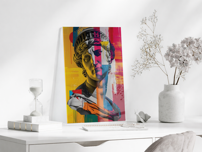 Modern Pop Art Heykel Portre Cam Tablo – Renkli Sanat Temalı UV Baskılı Temperli Cam Duvar Tablosu - Peony010