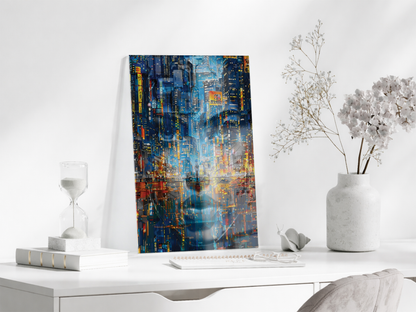 Neon Şehir Yansımaları Cam Tablo – Modern Metropol ve Gece Işıkları Duvar Sanatı - Peony031