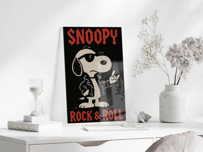 Snoopy Rock & Roll Tasarım Cam Tablo – Genç Odası Duvar Dekoru - Peony108