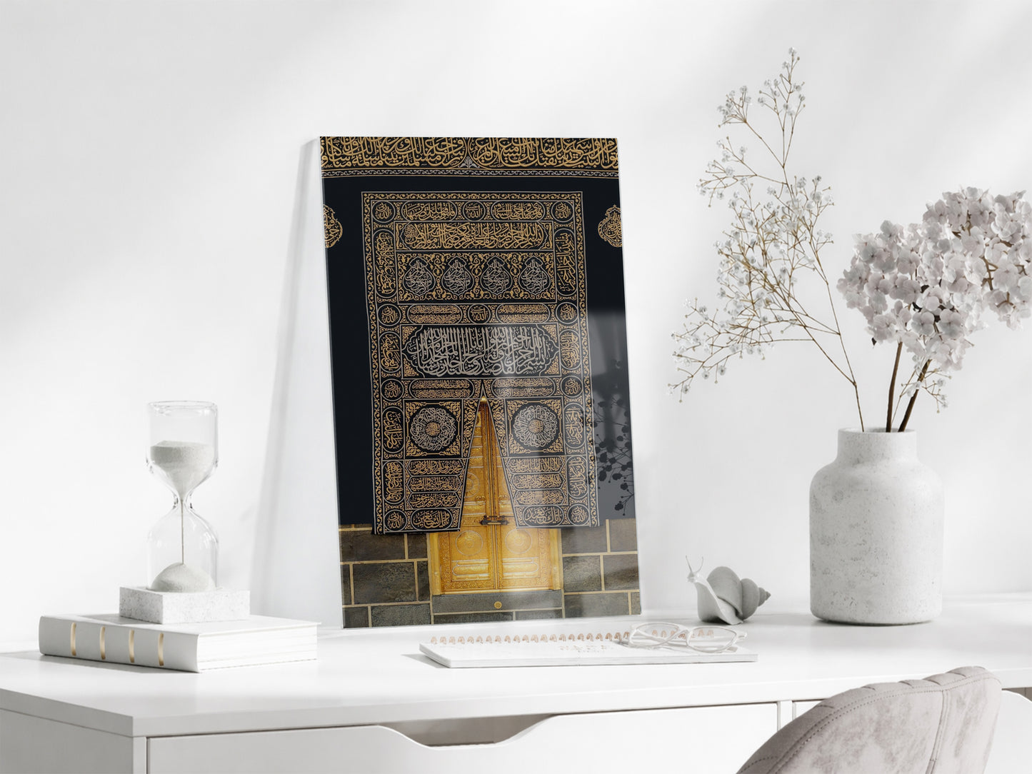 Kabe Kapısı Hat Sanatı Cam Tablo – Altın Detaylı İslami Duvar Dekoru Tasarımı - PeonyDini156