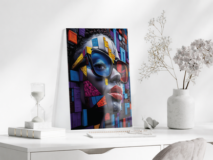 Geometrik Portre Soyut Cam Tablo – Modern Pop Art Stilinde UV Baskılı Temperli Cam Duvar Tablosu - Peony028