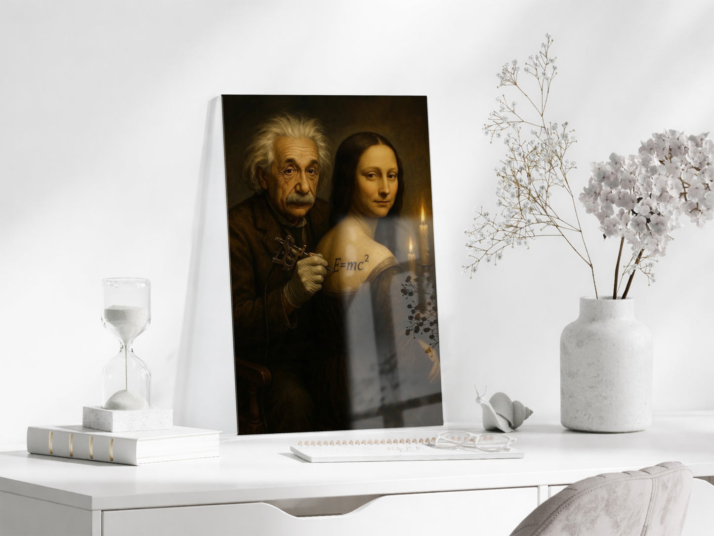 Modern Rönesans Cam Tablo – Bilimsel ve Sanatsal Duvar Dekoru - Peony090