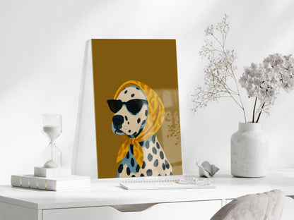 Retro Stil Köpek Tablosu – Hardal Zeminli Dekoratif Baskı - Peony126