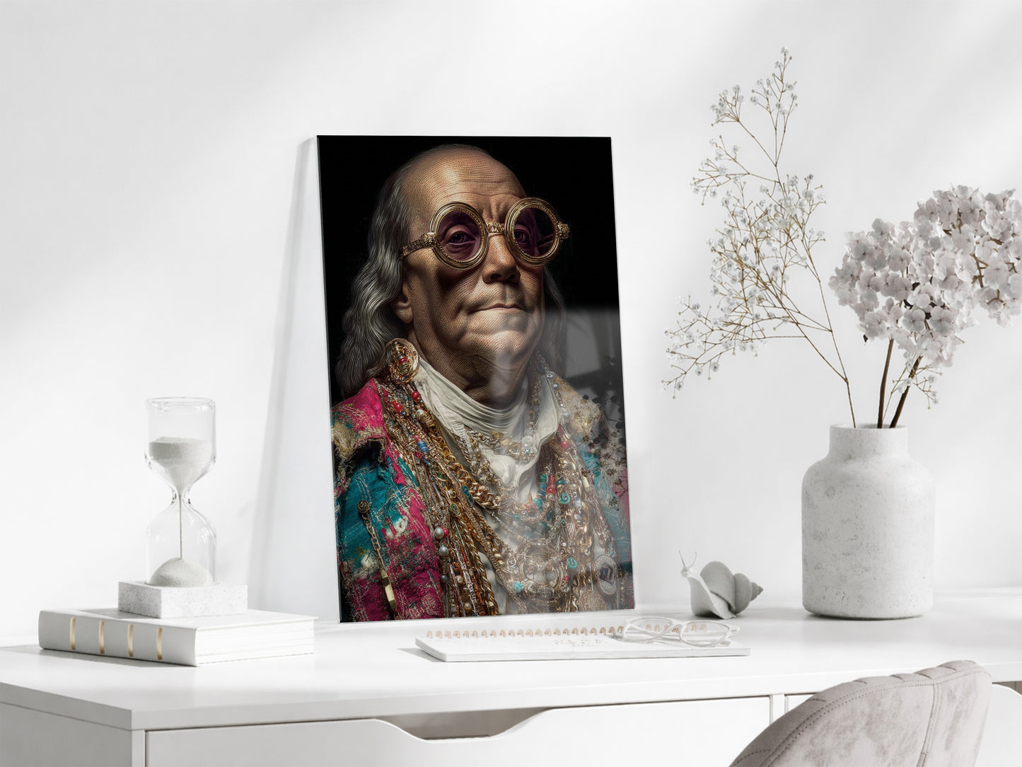 Barok Tarzı Modern Portre Cam Tablo – Altın Detaylı Sanatsal Duvar Tablosu - Peony089