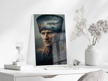 Atatürk Askeri Portre Cam Tablo – Kurtuluş Savaşı ve Liderlik Temalı 4 mm Temperli Cam -PeonyAta055