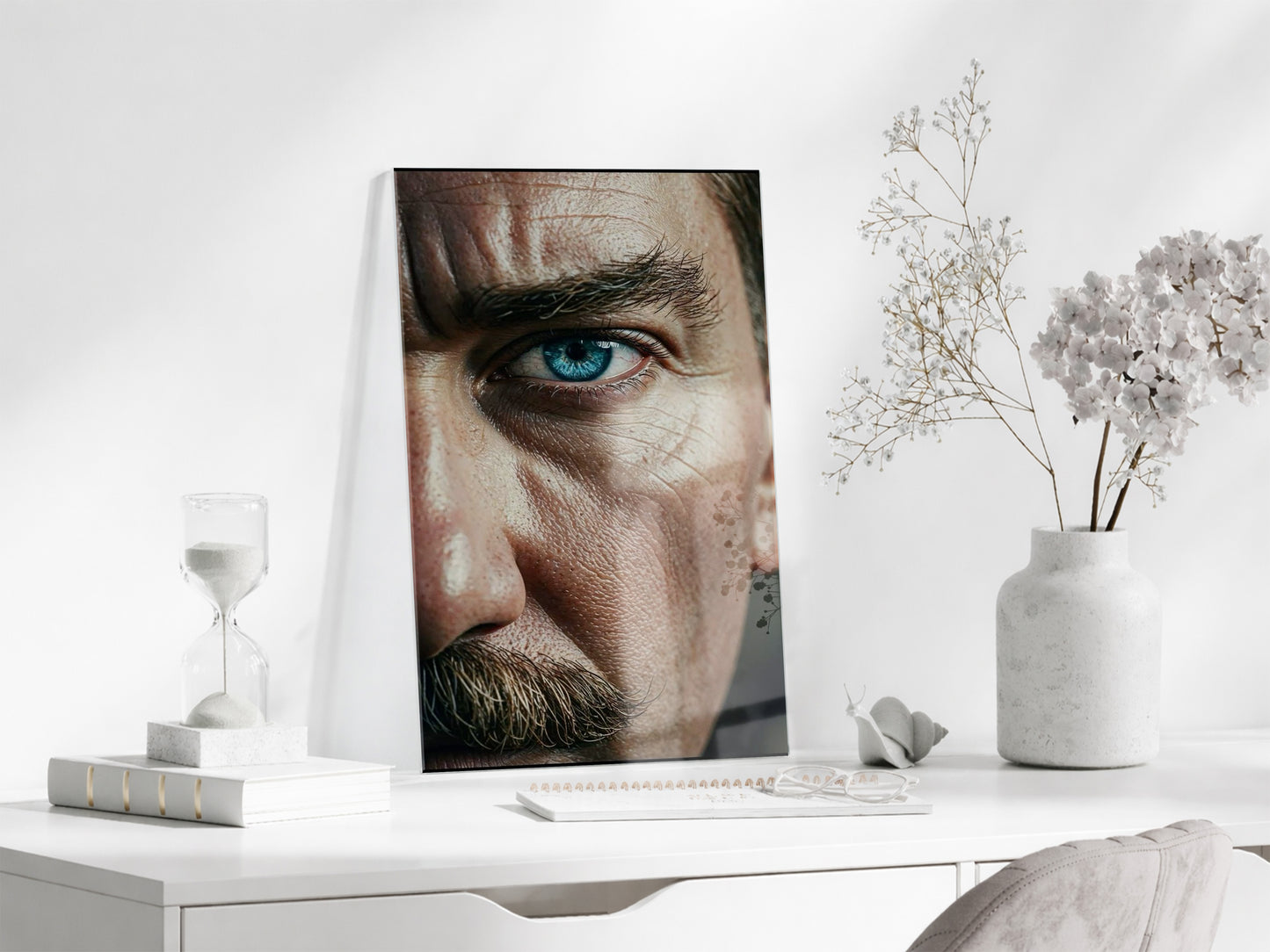 Atatürk Bakışı Cam Tablo – Yakın Plan Portre ile Cumhuriyetin Gücünü Yansıtan Duvar Sanatı -PeonyAta059