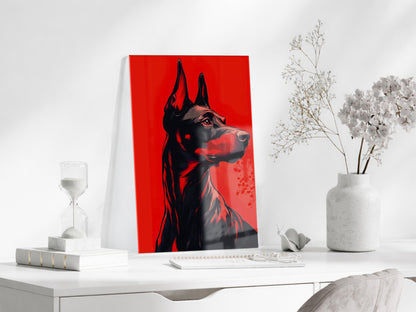 Doberman Portre – Kırmızı Arka Plan Modern Duvar Tablosu - Peony139