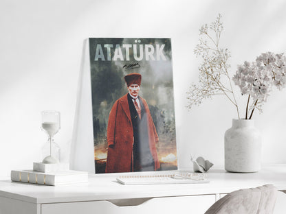 Mustafa Kemal Atatürk – Modern Poster Tarzı Cam Duvar Dekoru-PeonyAta078