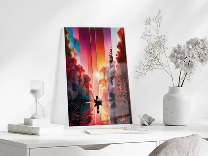 Modern Soyut Gün Batımı Yolculuk Cam Tablo – Renk Geçişli Doğa Temalı Sanatsal UV Baskılı Temperli Cam Duvar Tablosu - Peony020