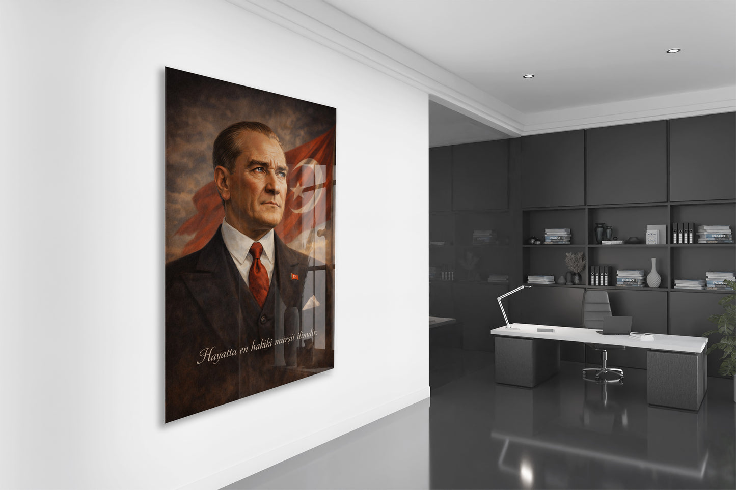 Hayatta En Hakiki Mürşit İlimdir , Mustafa Kemal Atatürk Cam Tablo- PeonyAta001