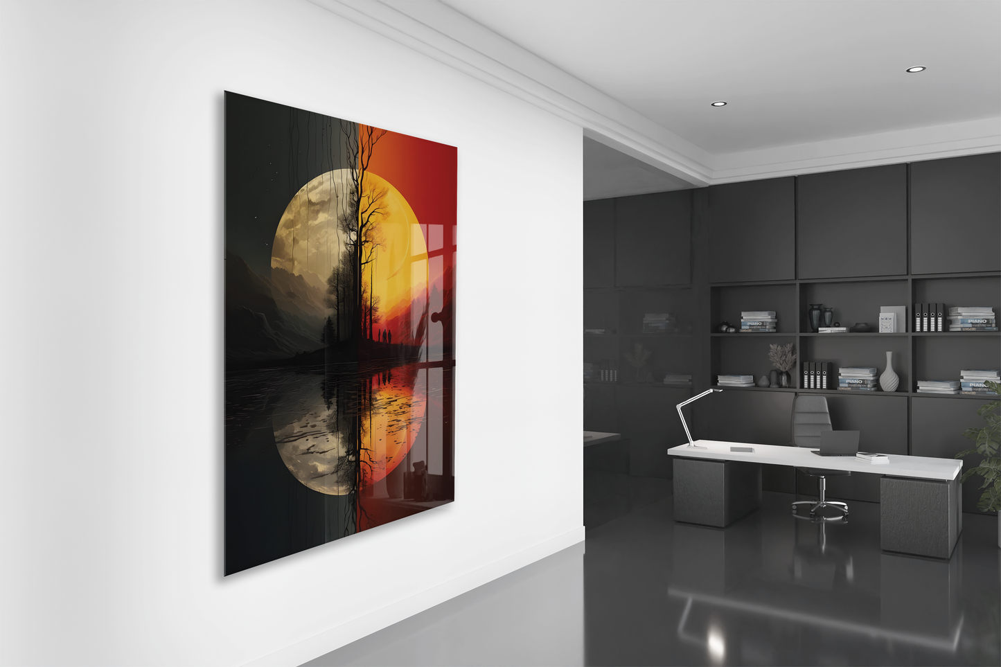 Modern Soyut Gün Batımı Cam Tablo – Minimalist Doğa Temalı UV Baskılı Temperli Cam Duvar Tablosu - Peony001