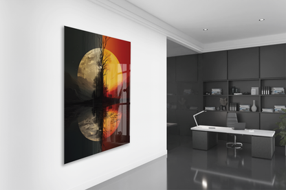 Modern Soyut Gün Batımı Cam Tablo – Minimalist Doğa Temalı UV Baskılı Temperli Cam Duvar Tablosu - Peony001