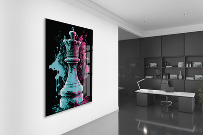 Satranç Kralı Cam Tablo – Güç ve Strateji Temalı Modern Pop Art, UV Baskılı Temperli Cam Duvar Tablosu - Peony037