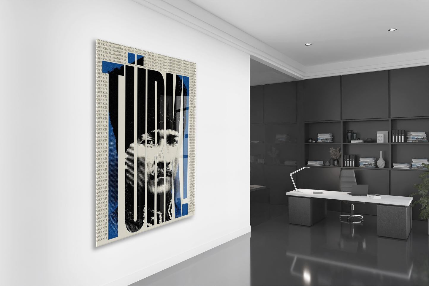 Mustafa Kemal Atatürk Türk! Başkomutan Cam Tablo – Modern Kolaj Tasarım Atatürk Duvar Dekoru -PeonyAta074