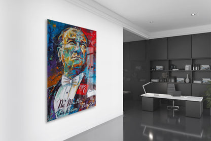 Ne Mutlu Türküm Diyene Mustafa Kemal Atatürk Cam Tablo | Sanatsal UV Baskılı Temperli Cam -PeonyAta1333