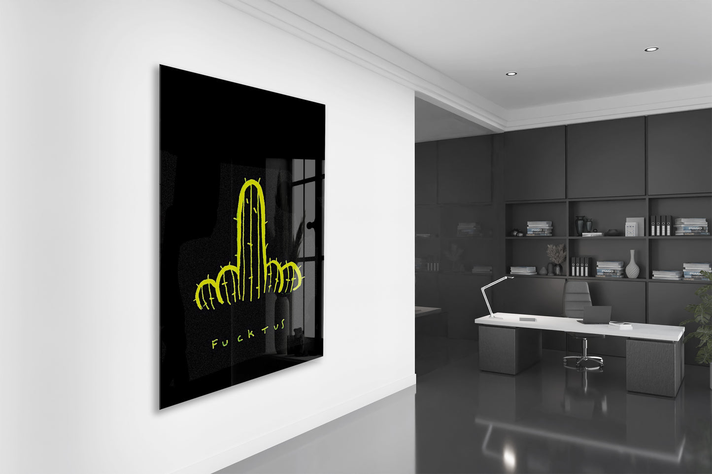 Underground Neon Kaktüs Cam Tablo – Genç Odası ve Bar Dekoru - Peony097