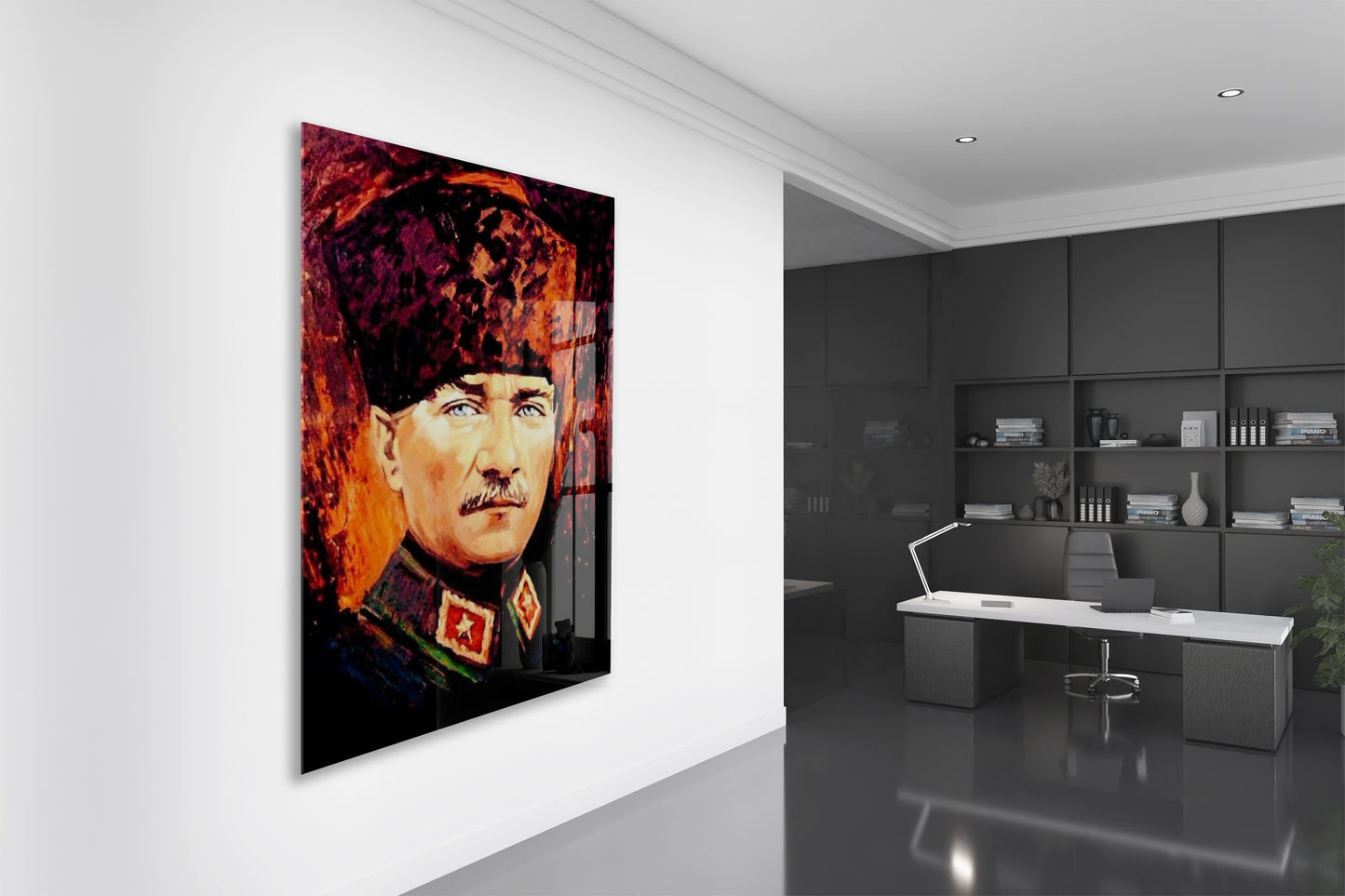 Kalpaklı Mustafa Kemal Atatürk Cam Tablo | Sanatsal UV Baskılı Temperli Cam -PeonyAta1334