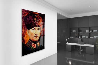 Kalpaklı Mustafa Kemal Atatürk Cam Tablo | Sanatsal UV Baskılı Temperli Cam -PeonyAta1334