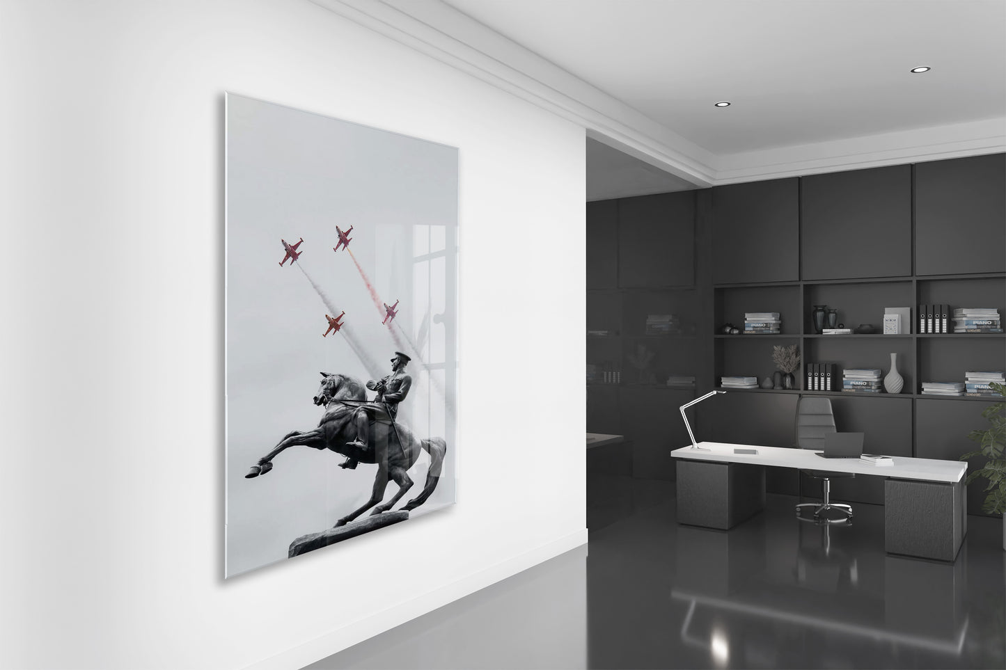 Atatürk At Üzerinde Cam Tablo – Modern Liderlik Temalı 4 mm Temperli Cam Duvar Dekoru -PeonyAta054