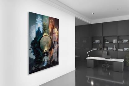 Modern Fantastik Doğa Kapısı Cam Tablo – Çok Katmanlı Sanatsal UV Baskılı Temperli Cam Duvar Tablosu  - Peony002