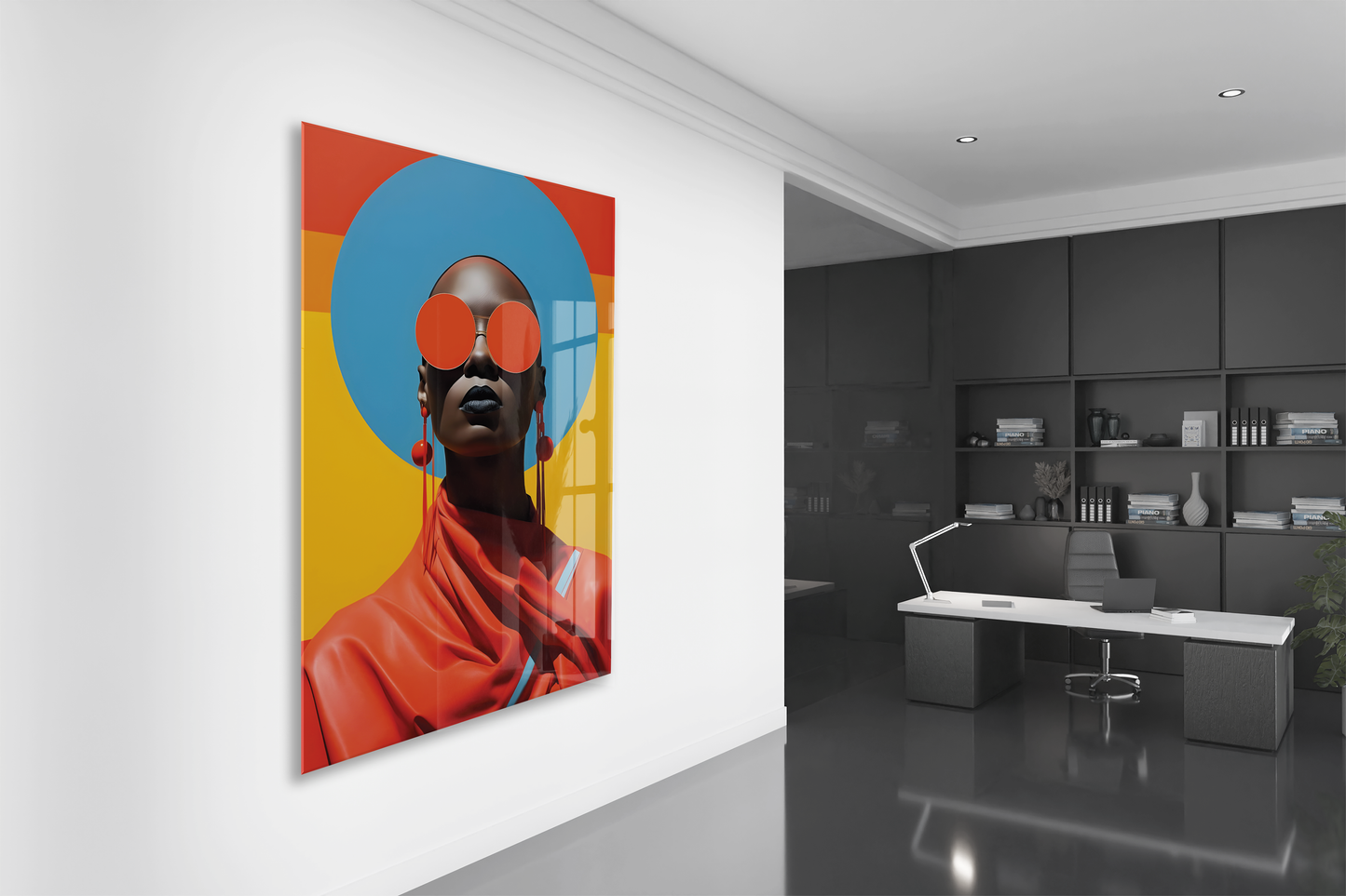 Modern Pop Art Kadın Portresi Cam Tablo – Cesur Renkler ve Minimal Tasarım Duvar Sanatı - Peony030
