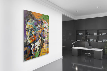 Sanatsal Çift Portre Mustafa Kemal Atatürk Cam Tablo | UV Baskılı Temperli Cam -PeonyAta1332