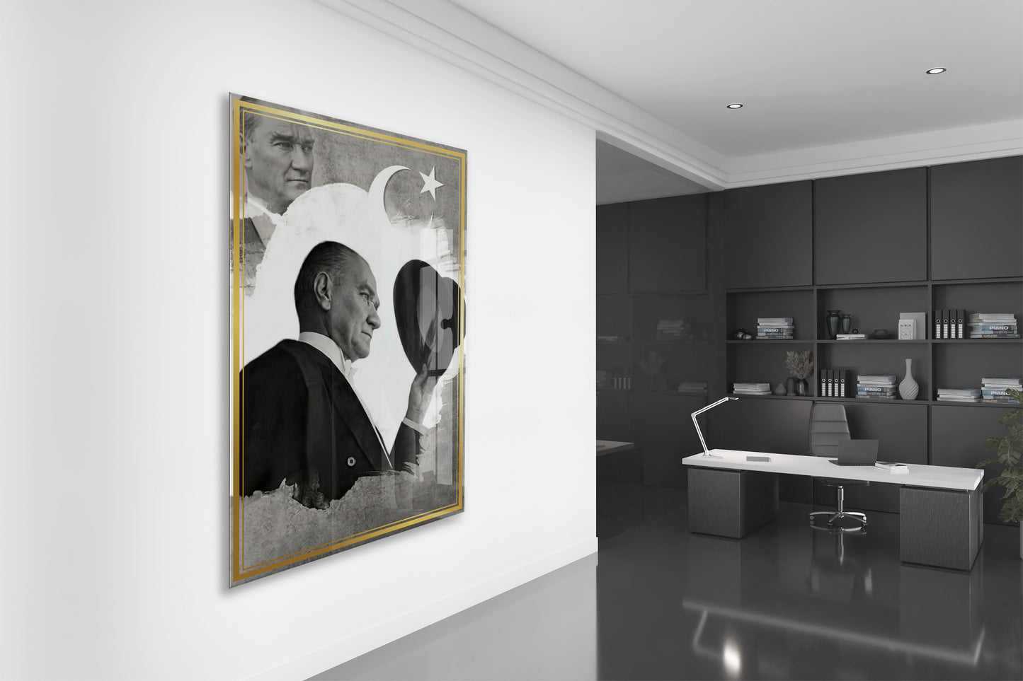 Şapkalı Mustafa Kemal Atatürk Cam Tablo | Sanatsal 4 mm Temperli UV Baskılı Duvar Dekoru -PeonyAta1306