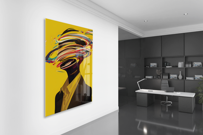 Modern Soyut Portre Cam Tablo – Renkli Fırça Efektli Sanatsal UV Baskılı Temperli Cam Duvar Tablosu - Peony014