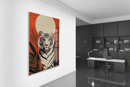 White Tiger Art – Tropikal Yapraklı Minimal Cam Tablo - Peony142