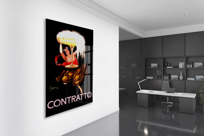 Contratto Vintage Cam Tablo | Art Deco Kokteyl Posteri UV Baskılı Temperli Cam Duvar Dekoru - Peony153